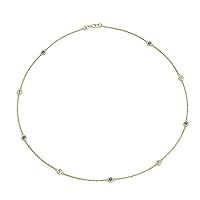 Blue Topaz & Natural Diamond by Yard 9 Station Petite Necklace (SI2-I1, G-H) 0.30 ctw 14K Yellow Gold