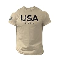 USA Stars Flag Men T Shirt American Gym Workout Cotton Tee