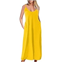 Amazon Online Returned Items for Sale Women Strappy Midi Dress Scoop Neck Casual Summer Dresses Solid Elegant Vacation Dress Holiday Flowy Sundress Red Summer Dress