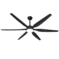 65 Inch Ceiling Fan with Lights and Remote,6 Blades,Reversible,6 Speed Noiseless DC Motor,Large Ceiling Fan Black for Indoor Outdoor Bedroom/Patios/Farmhouse