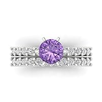 Clara Pucci 2.65 carat Round Shape Solitaire Accent Alexandrite Wedding Anniversary Bridal Engagement Ring Band set 14k White Gold