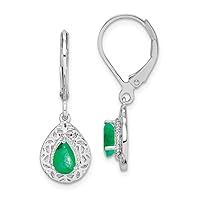 925 Sterling Silver Solid Dangle Polished Open back Leverback Emerald Teardrop Lever Back Earrings Measures 28x9mm Wide Jewelry for Women
