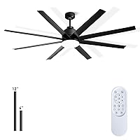 72 Inch Industrial Ceiling Fan - Black Big Ceiling Fan with Light, Large Ceiling Fan with 6-Speed Remote Control, Outdoor Ceiling Fans for Patios/Living Room/Commercial Room.