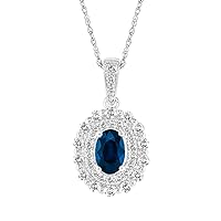 1 CT Oval Cut Created Blue Sapphire Double Halo Pendant Necklace 14k White Gold Finish