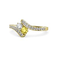 Round Lab Grown Diamond & Yellow Sapphire 2 Stone with Side Diamonds Bypass Engagement Ring 3/4 ctw 14K Gold