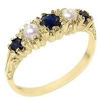 14k Yellow Gold Natural Sapphire and Cultured Pearl Womens Band Ring - Sizes 4 to 12 Available