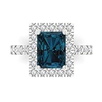 Clara Pucci 3.90ct Emerald Cut Solitaire Halo Natural London Blue gemstone Engagement Promise Anniversary Bridal Ring 14k White Gold