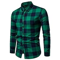 Spring and Autumn Men' Casual Long-Sleeved Plaid Shirt