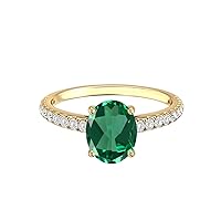 Oval Cut Emerald Engagement Rings for Women 10K 14K 18KGold/Silver Created Emerald Half Eternity Promise Anniversary Ring May Birthstone Ring Jewelry Gifts for Her