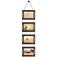 DLQuarts 4x6 Hanging Collage Picture Frames Wall Decor, 4-Opening 4x6 Photo without Mat Rustic Wood Frame with Hemp Rope, 1 Pack, Weathered Black