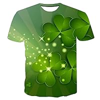 Irish National Day 3D T-Shirt,Men and Women St. Patrick's Day Shamrock Cartoon Rudolph Printed Short-Sleeved T-Shirt.