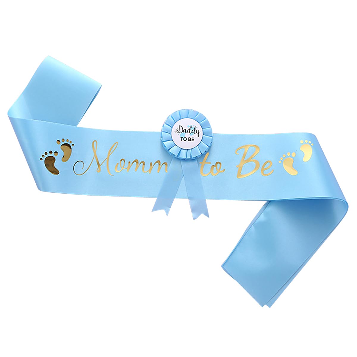 HUKONHEP 2 Packs Blue Baby Shower Sash, Mommy to Be Sash and Daddy to Be Badge, Baby Shower Decorations for Boys, Gender Reveals Gift