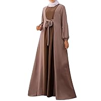 Elegant Muslim Women's Long Dress Ethnic Style Kurti V Neck Bronzing Long Sleeves Robe Long Cardigan Maxi Dress