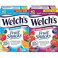Welch's Fruit Snacks Bundle, Mixed Fruit & Berries 'N Cherries, Gluten Free, Bulk Pack, Individual Single Serve Bags, 0.8 oz (Pack of 80)