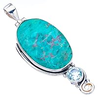 StarGems® Natural Amazonite Blue TopazHandmade 925 Sterling Silver Pendant 2.5