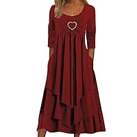 Fall Wedding Guest Dress for Women - Casual Plus Size Cross-Button Long-Sleeve Tiered Maxi Dress with Pockets