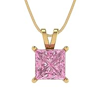 2.0 ct Princess Cut Simulted Pink Sapphire Solitaire Pendant Necklace 18