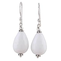 NOVICA Artisan Handmade Agate Dangle Earrings .925 Sterling Silver White from India Gemstone Birthstone 'Pure Wonder'