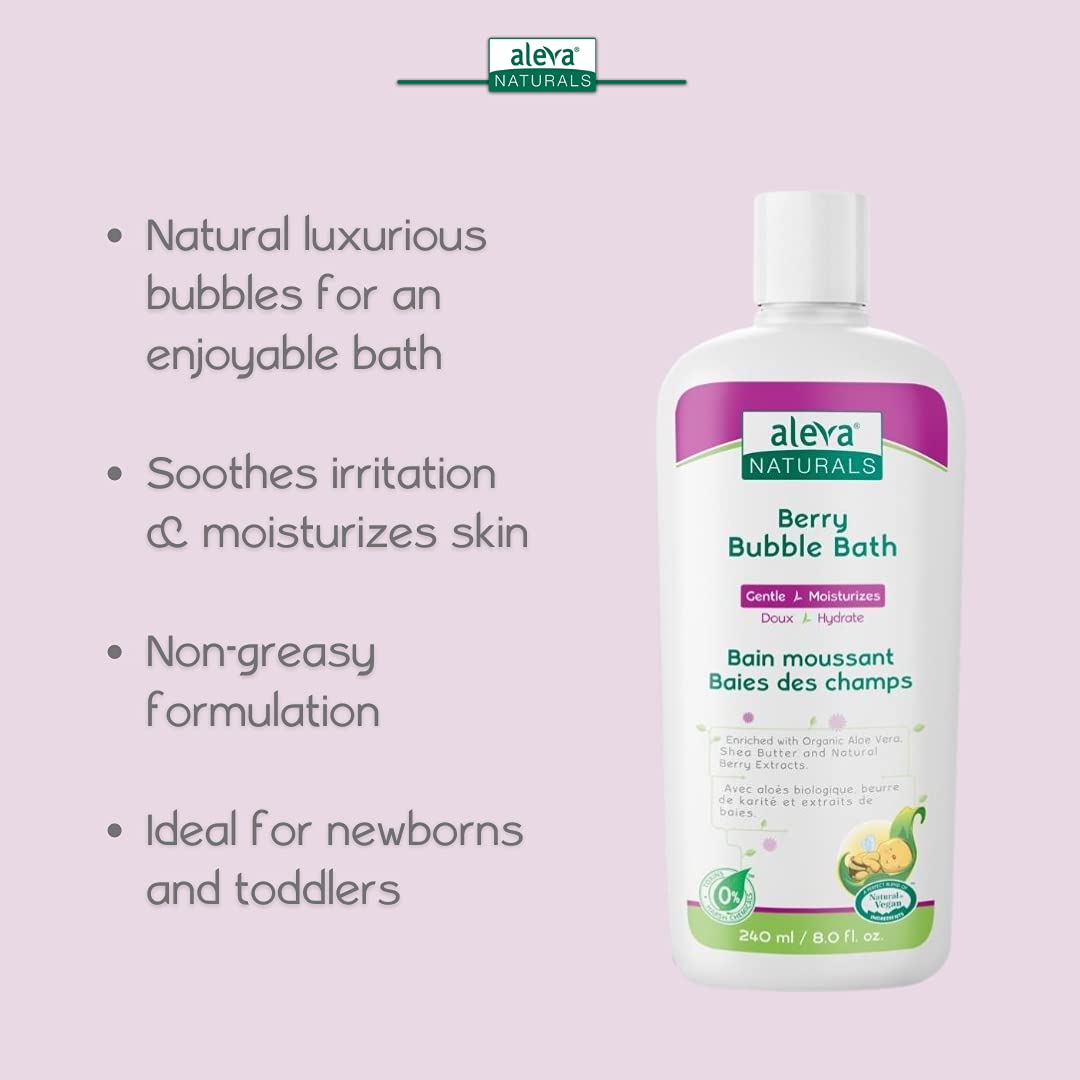 Aleva Naturals Bubble Bath, Long Lasting Moisture for Sensitive Skin, Made with Natural and Organic Ingredients with Fresh Berry Scent, Newborn Babies and Toddlers, Economy Pack - 6 X 8 Fl Oz (1.440L)