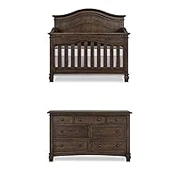 Evolur Cheyenne 5 in 1 Full Panel Convertible Crib in Antique Brown with Double Dresser
