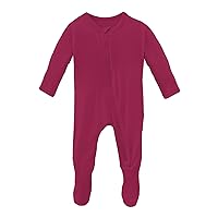 KicKee Solid Color Footie with Zipper, Jammies, Stylish One-Piece Pajamas, Comfortable Sleepwear for Babies and Kids (Berry - 3-6 Months)