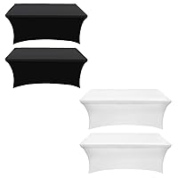 Utopia Kitchen Spandex Tablecloth Bundle Pack of 4, 2 Piece Black 6Ft and 2 Piece White 6FT Table Covers