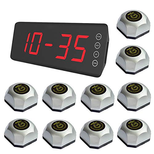 SINGCALL Restaurant Button Table Call, Wireless Waiter Calling System, Pack of 10 Pagers and 1 Receiver