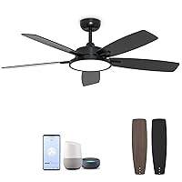 52 Inch Smart Ceiling Fan with Light,Ultra Silent Reversible DC Motor Fan Remote Control Compatible with Alexa Google home（black）