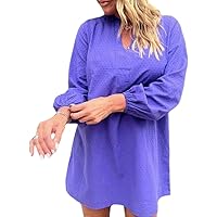 Women’s Large Purple Long Sleeve V-neck Dressy Tunic Tops Short Dress Casual Loose Polka Dots Blouse