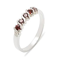 Solid 925 Sterling Silver Real Genuine Garnet Womens Eternity Band Ring