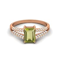 MOONEYE 7x5mm Emerald Cut Natural Peridot Gemstone 10K Gold Women's Solitaire Engagement Ring