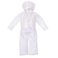 Dressy Daisy Baby Boys' Christening Clothing Baptism Outfit 5 Pieces White Suit Set with Bonnet Hat Size 3-24 Months