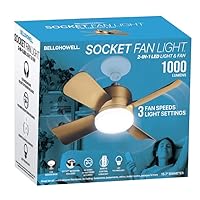 Bell+Howell Socket Fan Cool Light Deluxe Bronze – Ceiling Fans with LED Lights and Remote Control, Replacement for Lightbulb - Bedroom, Kitchen, Living Room,1000 Lumens / 5000 Kelvins