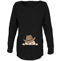Old Glory Peeking Baby Cowboy Black Maternity Soft Long Sleeve T-Shirt - X-Large