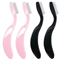 G2PLUS 4PCS Folding Eyelash Comb, Eyebrow Comb Metal Teeth, Eyelash Separator Comb, Eyelash Brush and Comb, Professional Tool for Define Lash & Brow (Pink+Black)