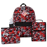 RALME Red Camo Gaming Backpack Set for Boys, 16 inch, 6 Pieces - Includes Foldable Lunch Bag, Water Bottle, Key Chain, & Pencil Case