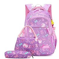 3PCS Cat print Backpack for Girls 3 in 1 Cute bow print Primary Schoolbag Sets Middle Girl Bookbag with Lunch Box