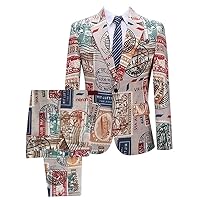 1 Buttons Notch Lapels Made of Multi-Coloured Printed Fabric Men's Suits(Jacket+Pants)