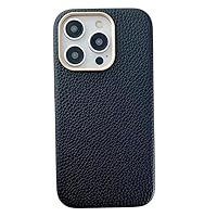 Leather Case for iPhone 15 Pro Max 15 Plus 14 13 12 Pro High-end Lychee Texture Skin Back Cover,Black,for iPhone13Pro
