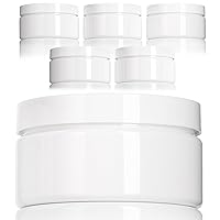 8 oz White PET Plastic Low Profile Jar with White Lids (6 pack) Refillable Empty Storage Containers
