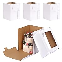Moretoes 3 Pack Cake Boxes, 10x10x12in Tall Cake Box with Window, Tall Cake Carrier with Cake Boards for Tier Cakes