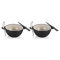 Ozeri Earth Ramen Bowl Set, Made from Plant-Derived and Other Natural Materials,993 ml, One Size, Black with Beige, 6-Piece