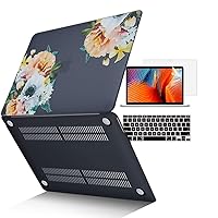 MacBook 12 Inch Case with Retina Display (Model A1534, A1931 Release 2017 2016 2015) Plastic Pattern Hard Shell with Keyboard Cover & Screen Protector Film, Peony