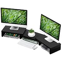 TAVR Dual Monitor Stand Riser Office Desktop Organizer Stand for 2 Monitors, Adjustable Length and Angle 3 Shelf, Extra Long Multifunctional Stand up to 48.2