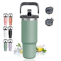 INDARUN 30 oz Tumbler with Handle and Straw Lid, Coffee Tumbler Cups, Water Bottle Stainless Steel Insulated Tumblers, Travel Coffee Mug Keep Hot for 12H or Cold for 24H