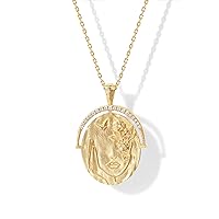 PAVOI 14K Gold Plated Engraved Oval Coin Pendant Necklace for Women | Bohemian Necklace