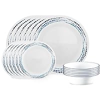 Vitrelle 18-Piece Service for 6 Dinnerware Set, Triple Layer Glass and Chip Resistant, Lightweight Round Plates and Bowls Set, Ocean Blue