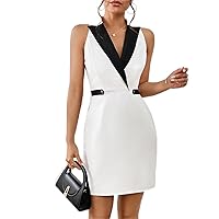Women's Dresses Contrast Panel Shawl Collar Fitted Dress Dress for Women