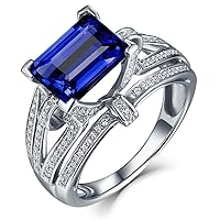Amazing Natural Tanzanite Gemstone Emerald Cut 14K White Gold Diamond Eternity Engagement Anniversary Women's Ring