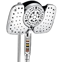 2-in-1 Shower Heads with Handheld Spray Combo: 10” Rainfall Shower Head & Hand Held Shower Head, 10 Spray Settings Detachable Shower Head with ON/OFF Switch and 15-Stage Filter